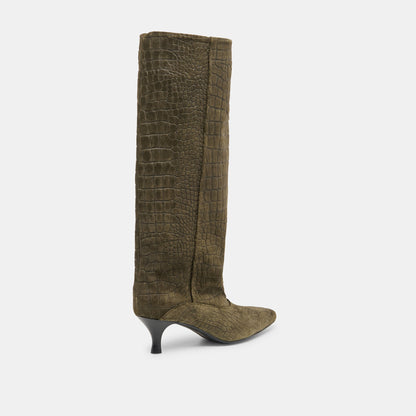 Roxla Olive Croco Embossed Leather Boots | Dolce Vita Quality