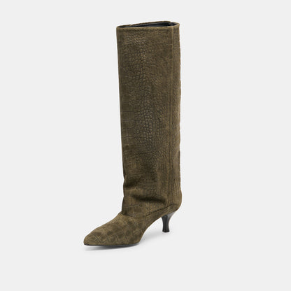 Roxla Olive Croco Embossed Leather Boots | Dolce Vita Quality