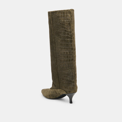 Roxla Olive Croco Embossed Leather Boots | Dolce Vita Quality
