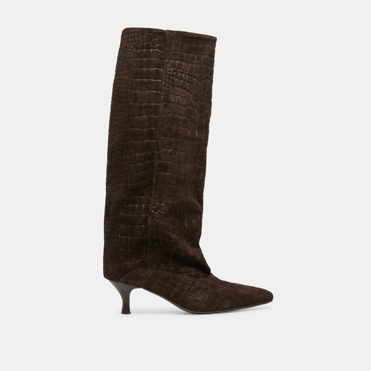 Roxla Dk Chocolate Croco Embossed Leather Boots | Dolce Vita Sale