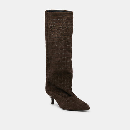 Roxla Dk Chocolate Croco Embossed Leather Boots | Dolce Vita Sale