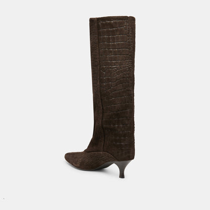 Roxla Dk Chocolate Croco Embossed Leather Boots | Dolce Vita Sale