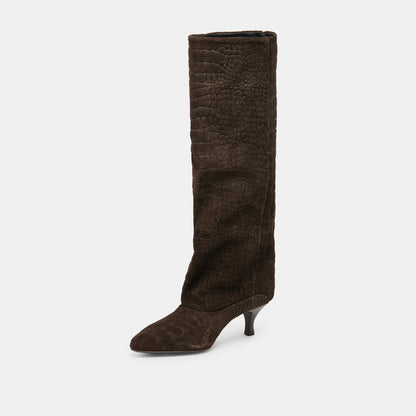 Roxla Dk Chocolate Croco Embossed Leather Boots | Dolce Vita Sale