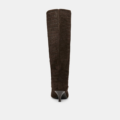 Roxla Dk Chocolate Croco Embossed Leather Boots | Dolce Vita Sale