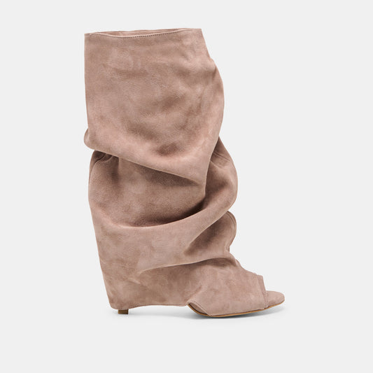 CLYFF Taupe Suede Slouch Foldover Open-Toe Boots | Dolce Vita Exclusive