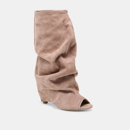 CLYFF Taupe Suede Slouch Foldover Open-Toe Boots | Dolce Vita Exclusive