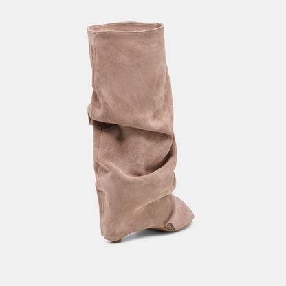 CLYFF Taupe Suede Slouch Foldover Open-Toe Boots | Dolce Vita Exclusive