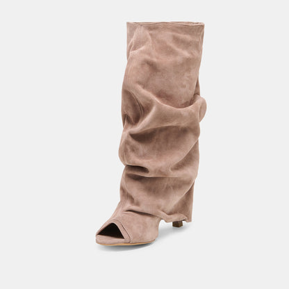 CLYFF Taupe Suede Slouch Foldover Open-Toe Boots | Dolce Vita Exclusive