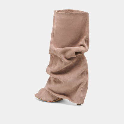 CLYFF Taupe Suede Slouch Foldover Open-Toe Boots | Dolce Vita Exclusive