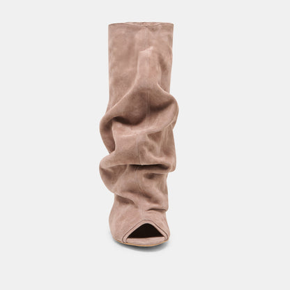 CLYFF Taupe Suede Slouch Foldover Open-Toe Boots | Dolce Vita Exclusive