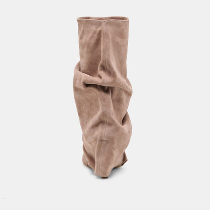 CLYFF Taupe Suede Slouch Foldover Open-Toe Boots | Dolce Vita Exclusive