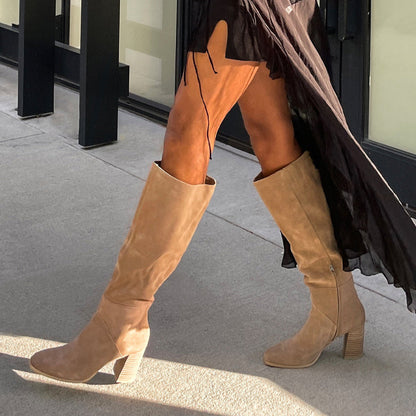 FYNN Boots Truffle Suede | Knee-High Truffle Suede Boots
 – Dolce Vita | Dolce Vita Quality