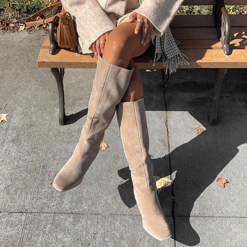FYNN Boots Truffle Suede | Knee-High Truffle Suede Boots
 – Dolce Vita | Dolce Vita Quality