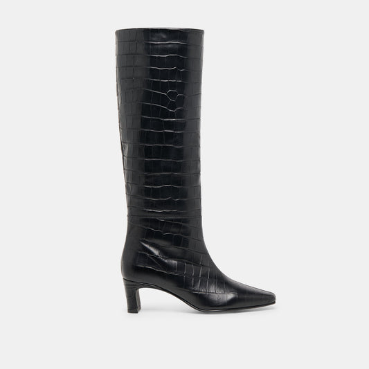 Trixi Noir Croco Embossed Leather Boots | Dolce Vita Trending