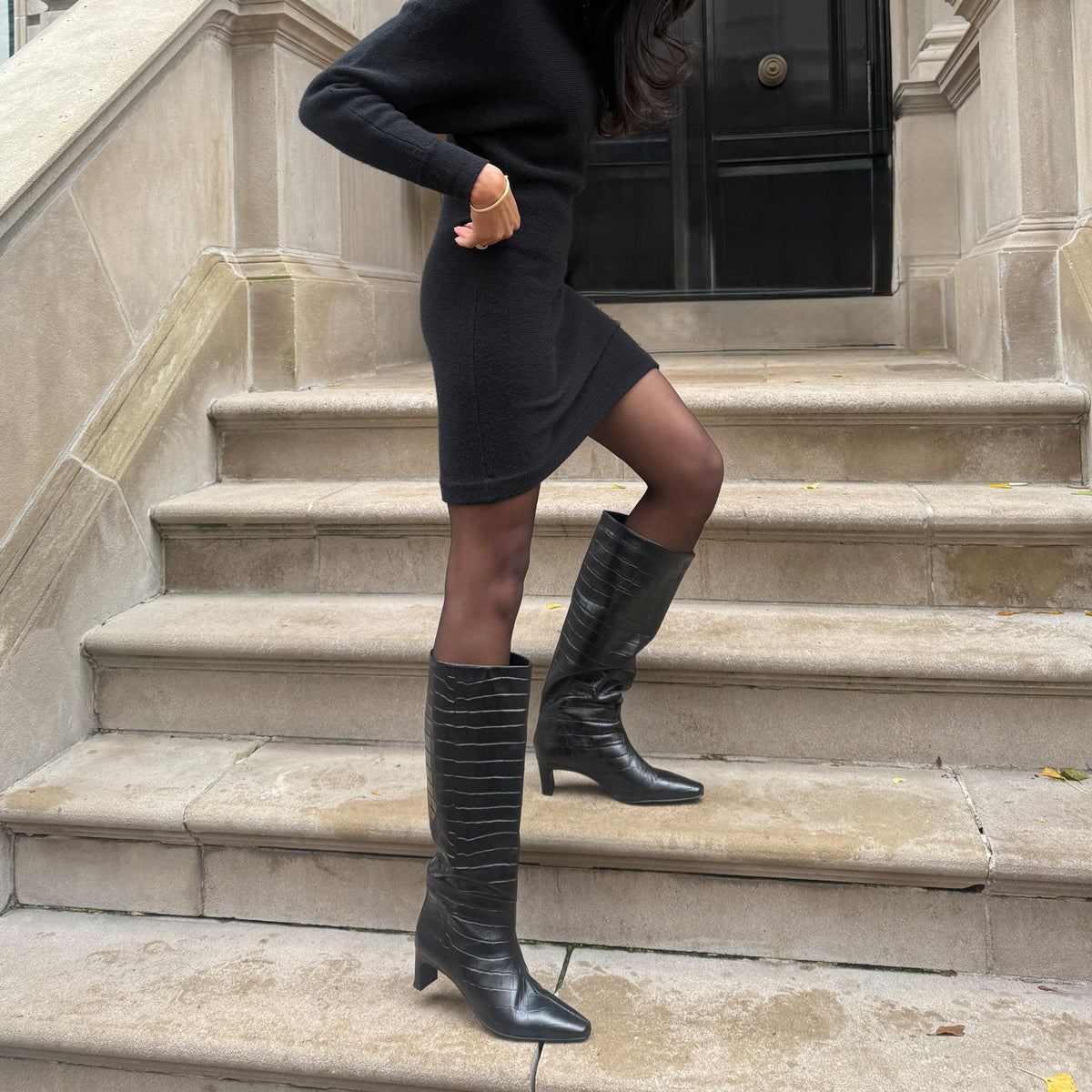 Trixi Noir Croco Embossed Leather Boots | Dolce Vita Trending
