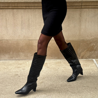 Trixi Noir Croco Embossed Leather Boots | Dolce Vita Trending