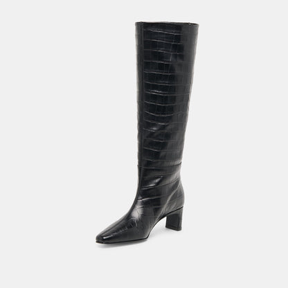 Trixi Noir Croco Embossed Leather Boots | Dolce Vita Trending