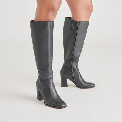 FYNN Wide Calf Boots Onyx Leather | Women's Onyx Knee-High Boots
 – Dolce Vita | Dolce Vita Customer Favorite