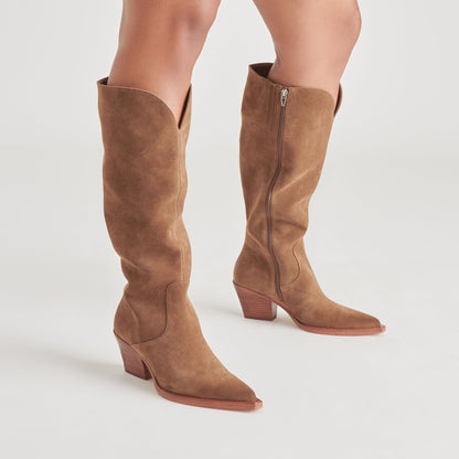RAJ Wide Calf Boots Brown Suede | Women's Brown Suede Knee-High Boots
 – Dolce Vita | Dolce Vita Popular