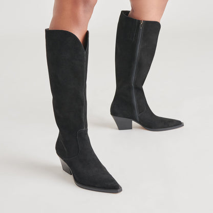 RAJ Wide Calf Boots Onyx Suede | Women's Onyx Suede Knee-High Boots
 – Dolce Vita | Dolce Vita Top Pick