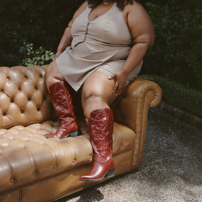 Mirla Oxblood Leather Extra Wide Calf Boots | Dolce Vita Signature