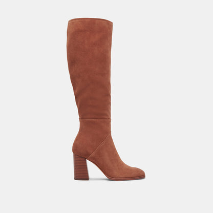 FYNN Wide Calf Boots DK Brown Suede | Brown Suede Knee-High Boots
 – Dolce Vita | Dolce Vita Everyday
