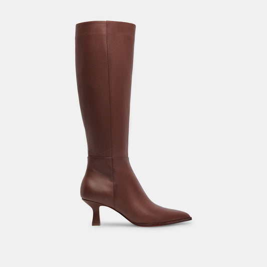 Auggie Chocolate Leather Narrow Calf Boots | Dolce Vita Trusted