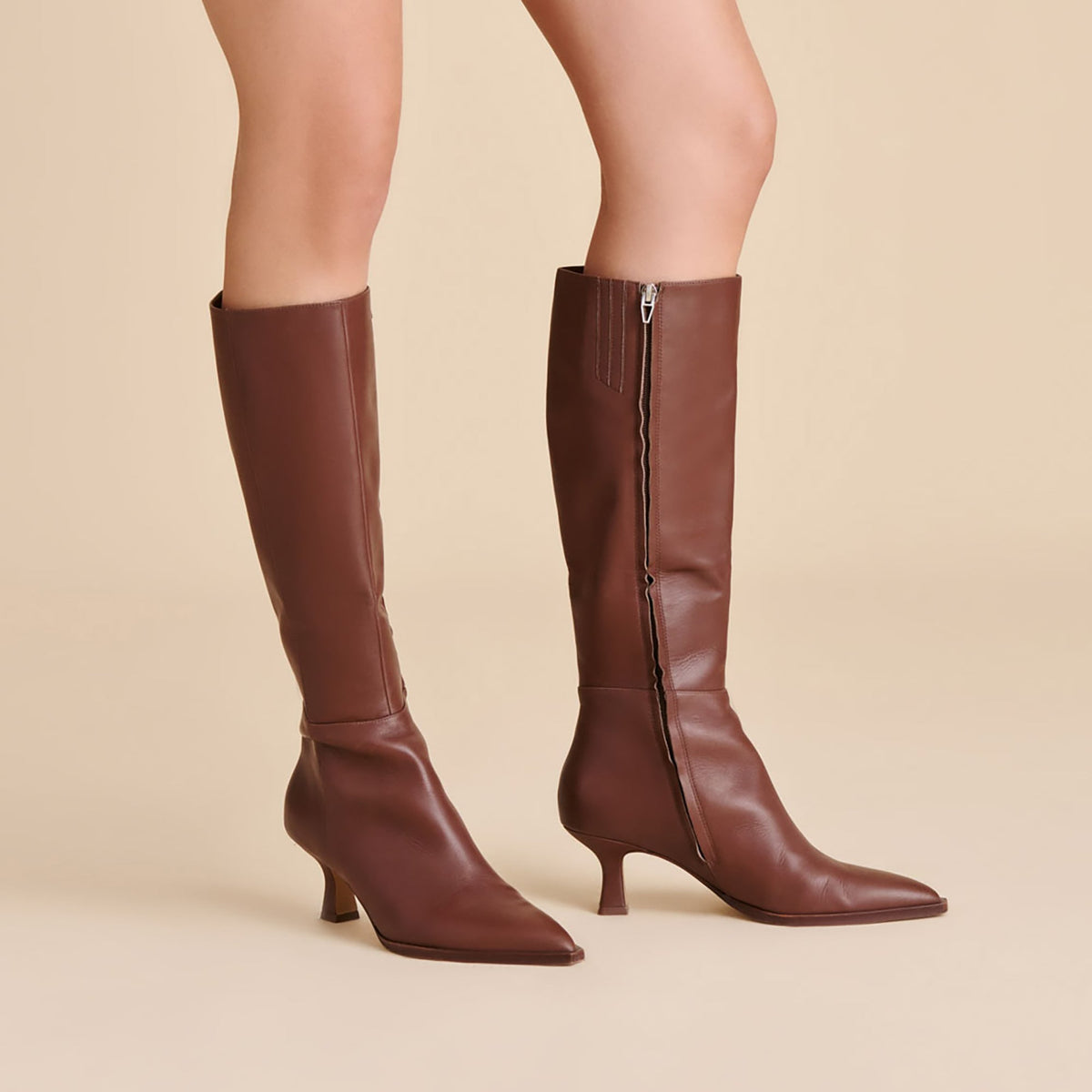 Auggie Chocolate Leather Narrow Calf Boots | Dolce Vita Trusted