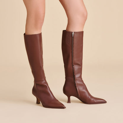 Auggie Chocolate Leather Narrow Calf Boots | Dolce Vita Trusted