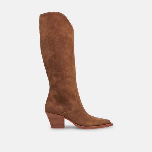 RAJ Wide Calf Boots Brown Suede | Women's Brown Suede Knee-High Boots
 – Dolce Vita | Dolce Vita Exclusive