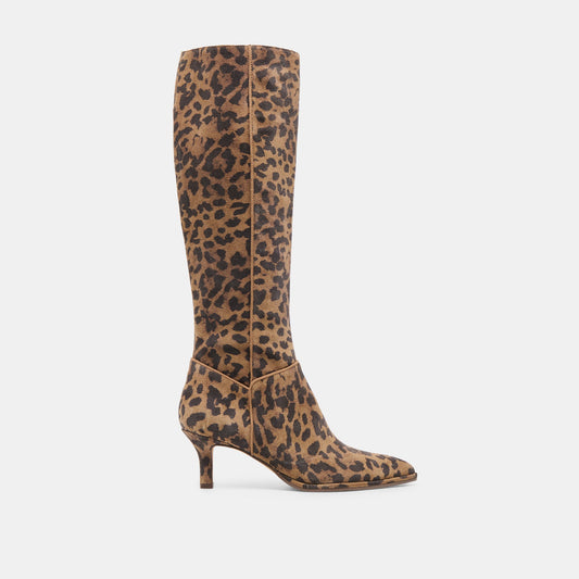 Aldy Brown Leopard Printed Suede Wide Calf Boots | Dolce Vita Best Price