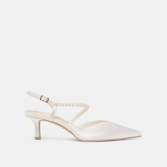Kamra Pearl True White Satin Mid Heels | Dolce Vita Trusted