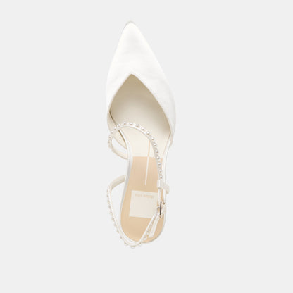 Kamra Pearl True White Satin Mid Heels | Dolce Vita Trusted