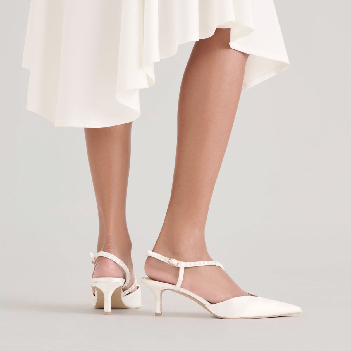 Kamra Pearl True White Satin Mid Heels | Dolce Vita Trusted