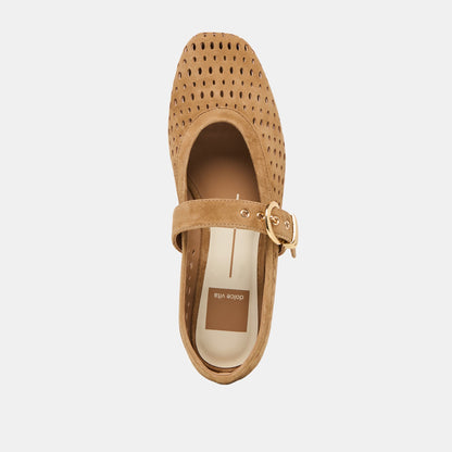 Mikel Lt Brown Perforated Suede Ballet Flats | Dolce Vita Featured
