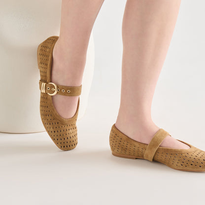 Mikel Lt Brown Perforated Suede Ballet Flats | Dolce Vita Featured