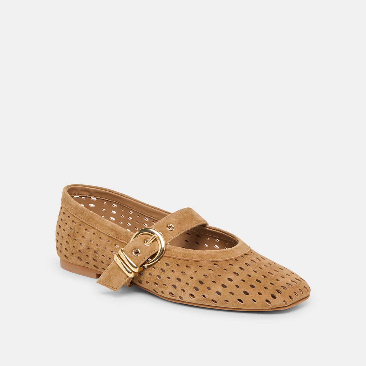 Mikel Lt Brown Perforated Suede Ballet Flats | Dolce Vita Featured