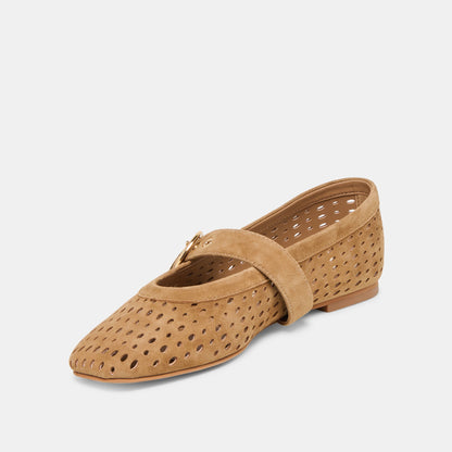 Mikel Lt Brown Perforated Suede Ballet Flats | Dolce Vita Featured