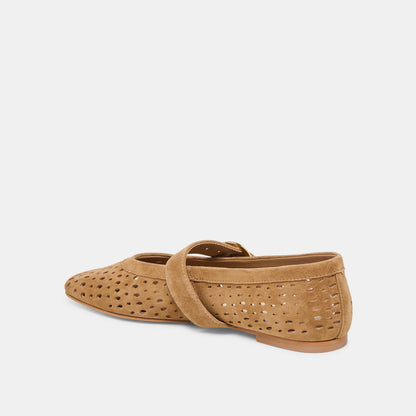 Mikel Lt Brown Perforated Suede Ballet Flats | Dolce Vita Featured