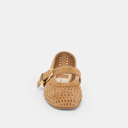 Mikel Lt Brown Perforated Suede Ballet Flats | Dolce Vita Featured