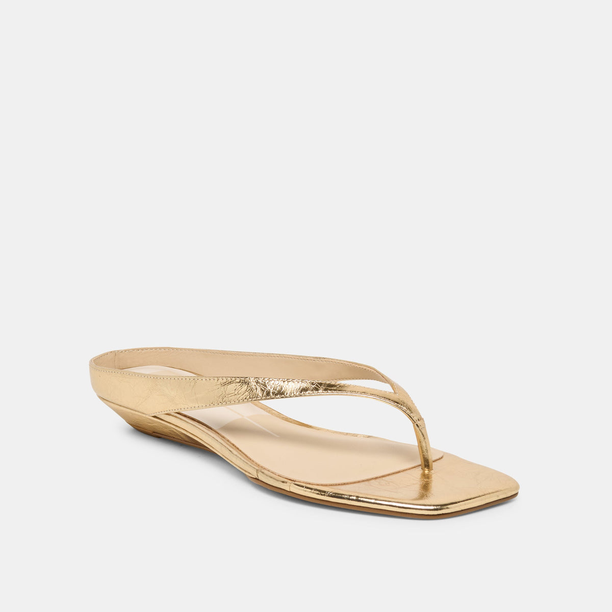 GIZEL Gold Crinkle Patent Thong Square-Toe Sandals | Dolce Vita Best Seller