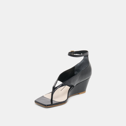 Quinny Black Leather Wedges | Dolce Vita Premium