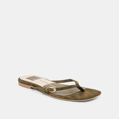 MALTA Dk Olive Suede Buckle Flip-Flop Sandals | Dolce Vita Signature
