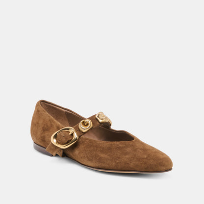 LOREE Chesnut Suede Mary-Jane Metal Detail Ballet Flats | Dolce Vita Essential