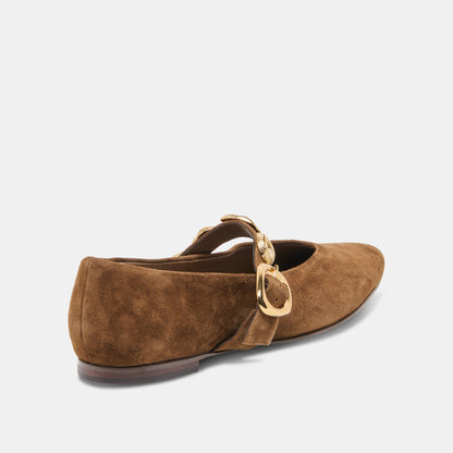LOREE Chesnut Suede Mary-Jane Metal Detail Ballet Flats | Dolce Vita Essential