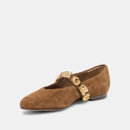 LOREE Chesnut Suede Mary-Jane Metal Detail Ballet Flats | Dolce Vita Essential