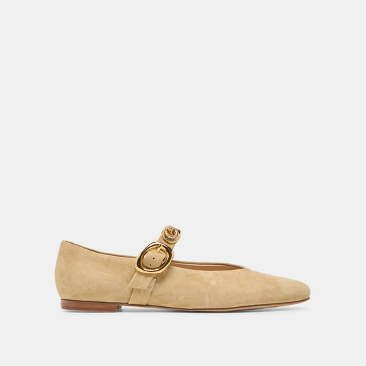 LOREE Desert Taupe Suede Mary-Jane Metal Detail Ballet Flats | Dolce Vita Discount