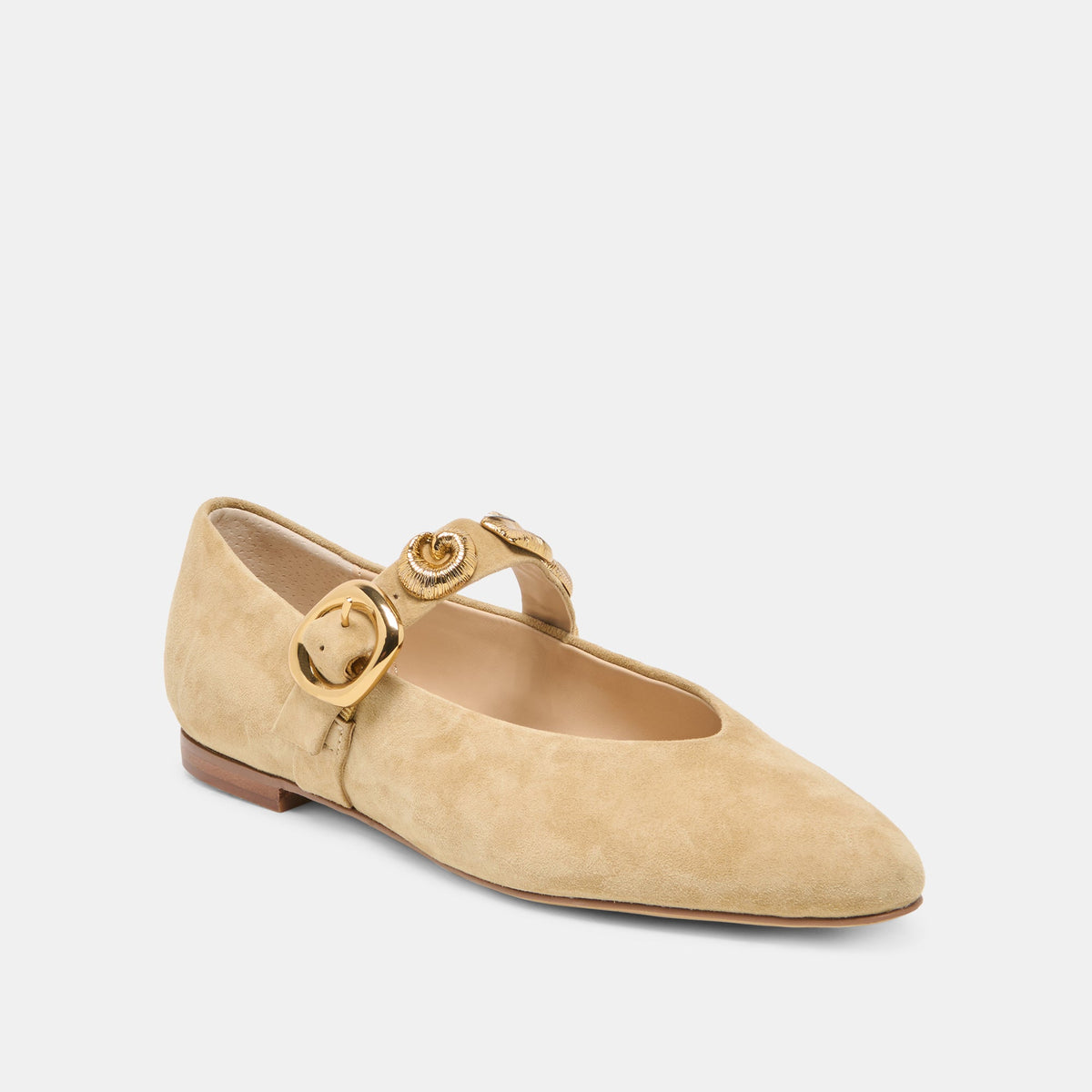 LOREE Desert Taupe Suede Mary-Jane Metal Detail Ballet Flats | Dolce Vita Discount