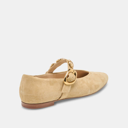 LOREE Desert Taupe Suede Mary-Jane Metal Detail Ballet Flats | Dolce Vita Discount