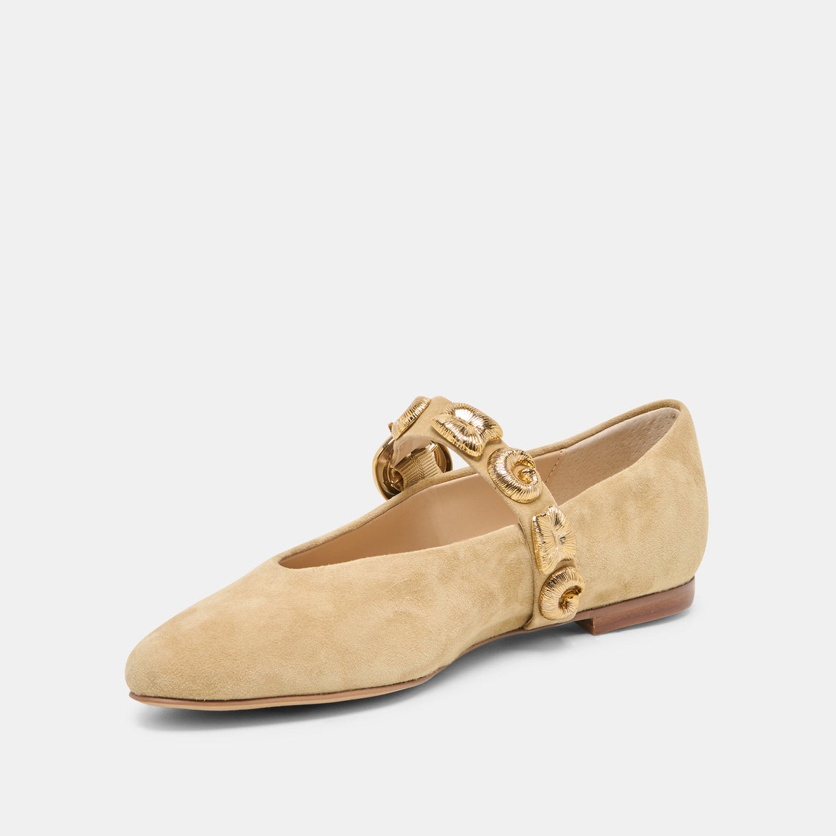 LOREE Desert Taupe Suede Mary-Jane Metal Detail Ballet Flats | Dolce Vita Discount
